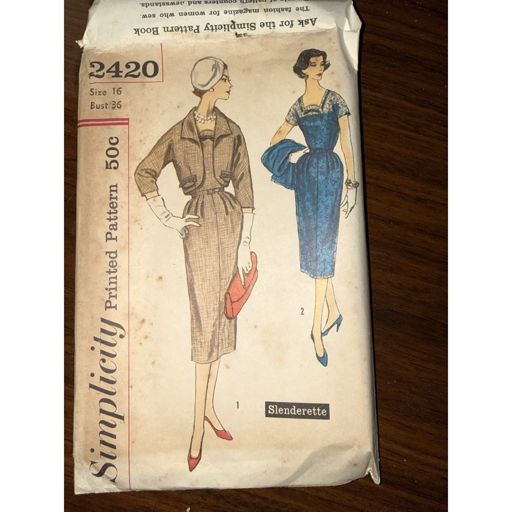 Simplicity 2420 Slenderette Women's Slim Dress UNCUT Kimono Sleeves‎ Size 16